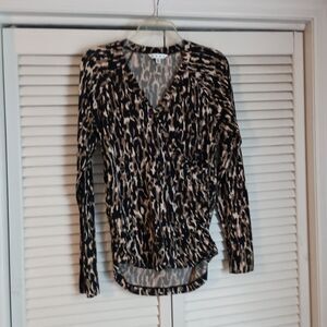 Cabi Faux Wrap Leopard Print Blouse Long Sleeve Sz Large #131 Black Vintage
